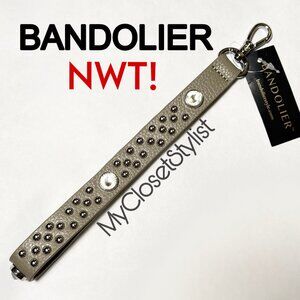 NWT BANDOLIER Crystal Studded Leather Wrist Hand Strap NEW! silver greige